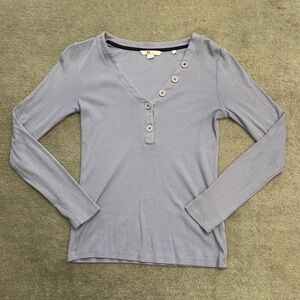Boden Rib Knit Long Sleeve Henley Top Light Purple